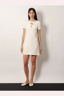 Valentino women’s off-white mini dress in virgin wool and silk with keyhole neckline and tailored lines