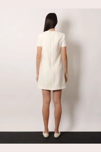 Valentino women’s virgin wool and silk off-white mini dress back view with short sleeves and subtle seam detailing