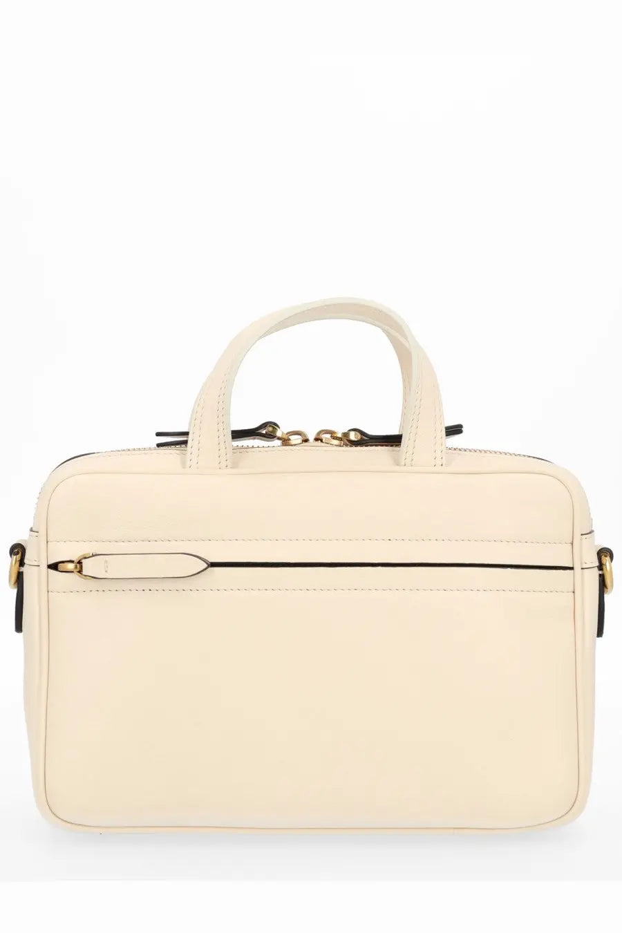 Cream-colored leather briefcase with gold-tone hardware and top handles in valentino women’s viva superstar bag white