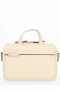 Cream-colored leather briefcase with gold-tone hardware and top handles in valentino women’s viva superstar bag white