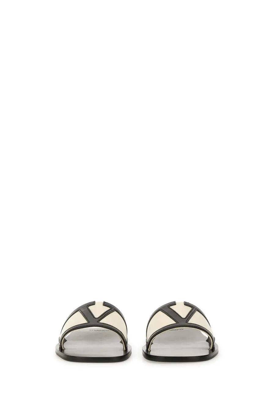 Valentino women’s viva superstar slide sandal multicolor with black and cream geometric y-shaped upper design