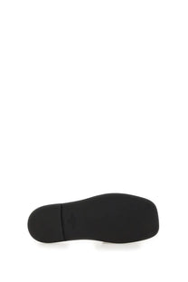 Black rubber sole with subtle seam and embossed logo near heel of valentino women’s viva superstar slide sandal multicolor back side