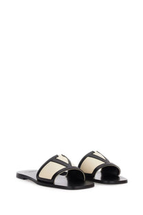 Valentino women’s viva superstar slide sandal in white nappa leather with black and cream geometric design