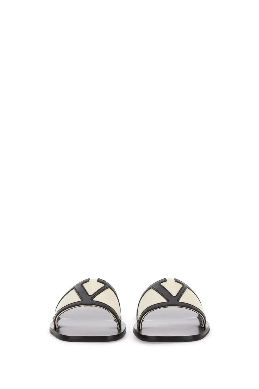 Valentino women’s viva superstar slide sandal in nappa leather white with black and cream geometric design