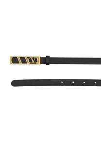Valentino women’s vlogo signature black leather belt with gold-tone rectangular buckle featuring valentino logo