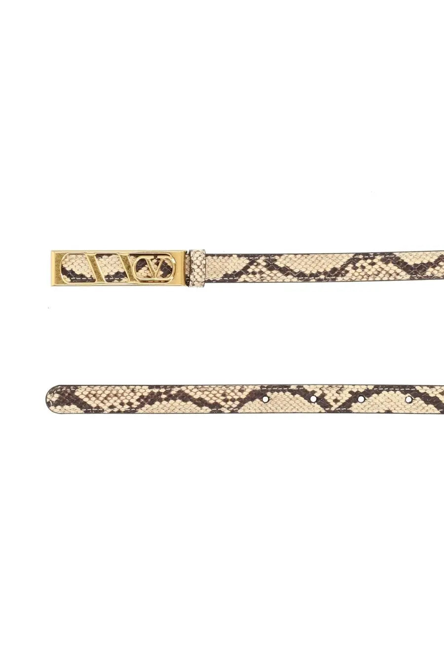 Valentino women’s vlogo signature belt beige and brown snake-print leather with gold-tone rectangular buckle