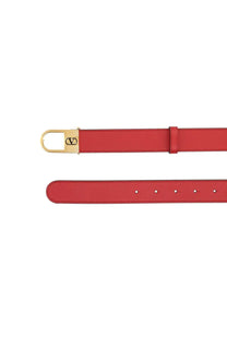 Valentino women’s vlogo signature belt in red leather with gold tone buckle featuring valentino logo