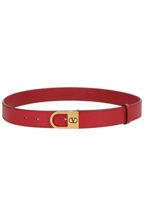 Valentino women’s vlogo signature red leather belt with gold tone d shaped buckle featuring valentino logo