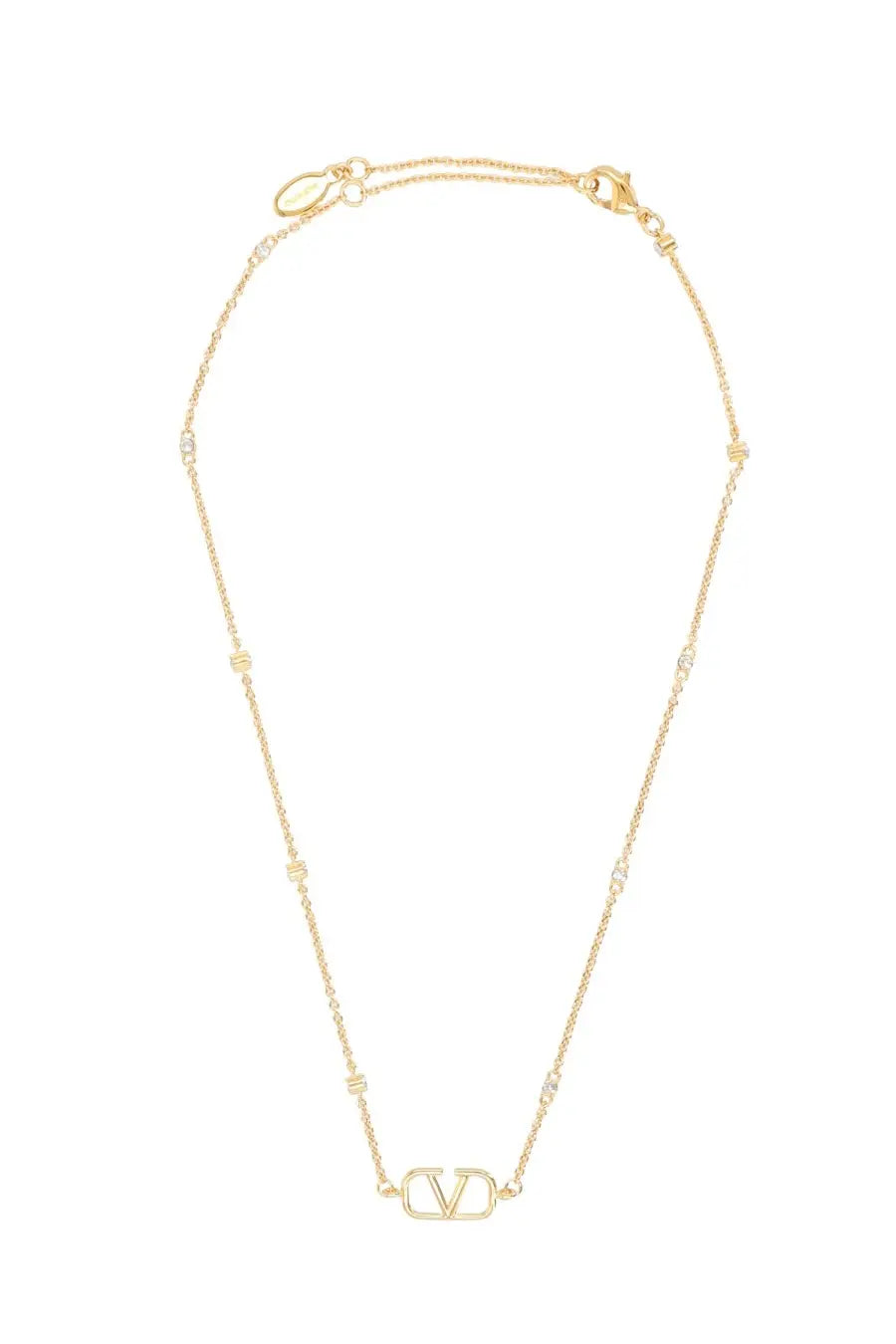 Valentino women’s gold-tone chain necklace with central vlogo pendant embedded with diamonds