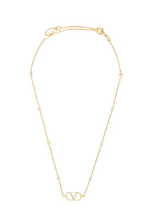 Valentino women’s gold-tone chain necklace with central vlogo pendant embedded with diamonds