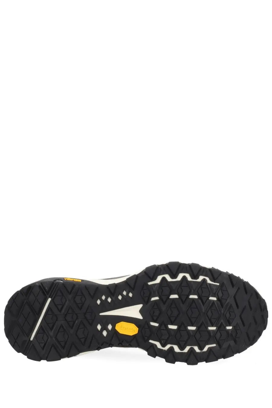 Black rubber outsole with white traction patterns and yellow Vibram logo on Vans men’s Crosspath XC sneaker black
