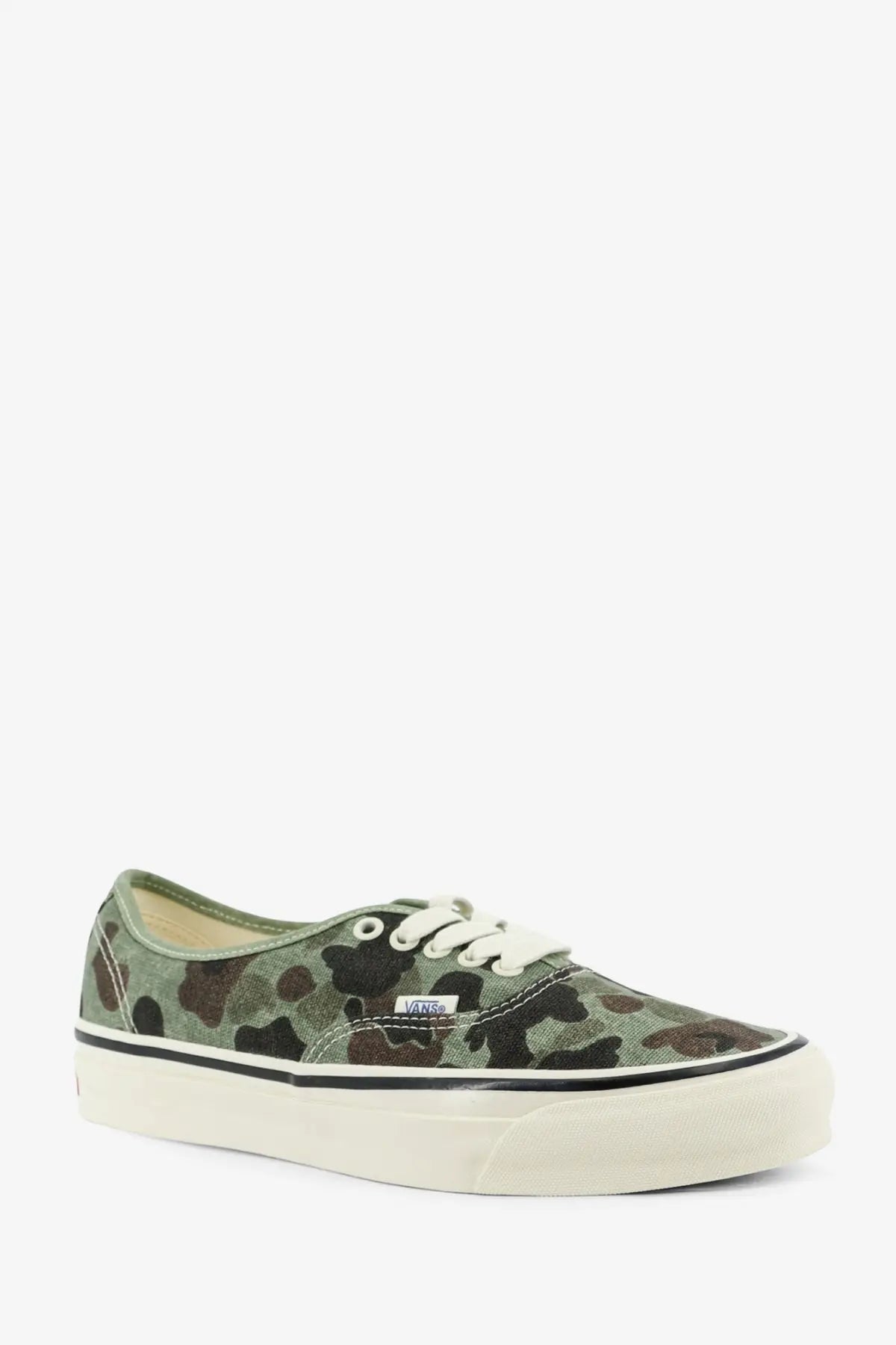 Vans mens lx authentic canvas sneakers in camouflage green with olive brown black tones and white rubber sole