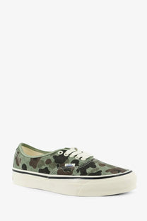 Vans mens lx authentic canvas sneakers in camouflage green with olive brown black tones and white rubber sole