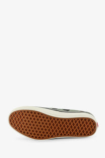 Vans men’s lx authentic canvas slip-on sneakers in olive green and black camouflage with tan rubber diamond tread sole