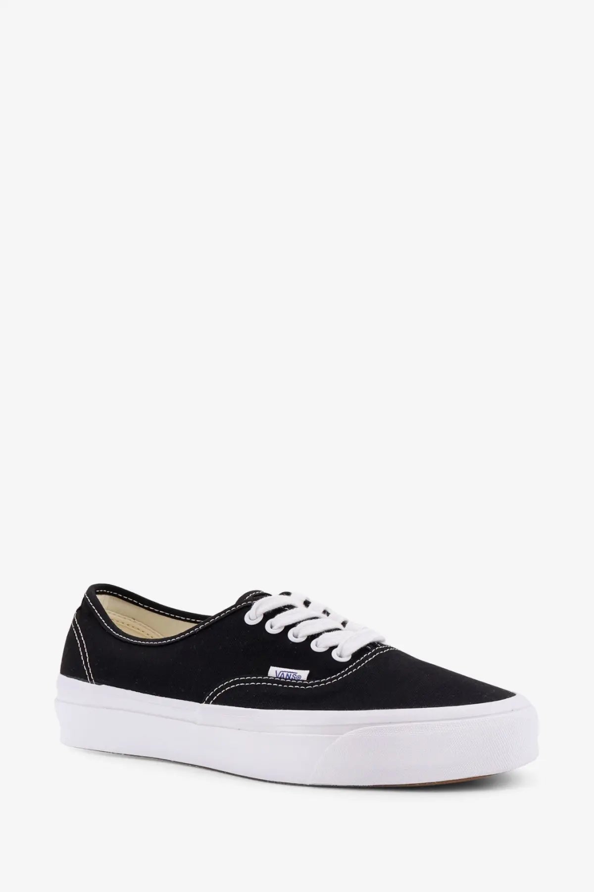 Vans men’s lx authentic reissue canvas sneakers in black with white laces and thick white rubber sole
