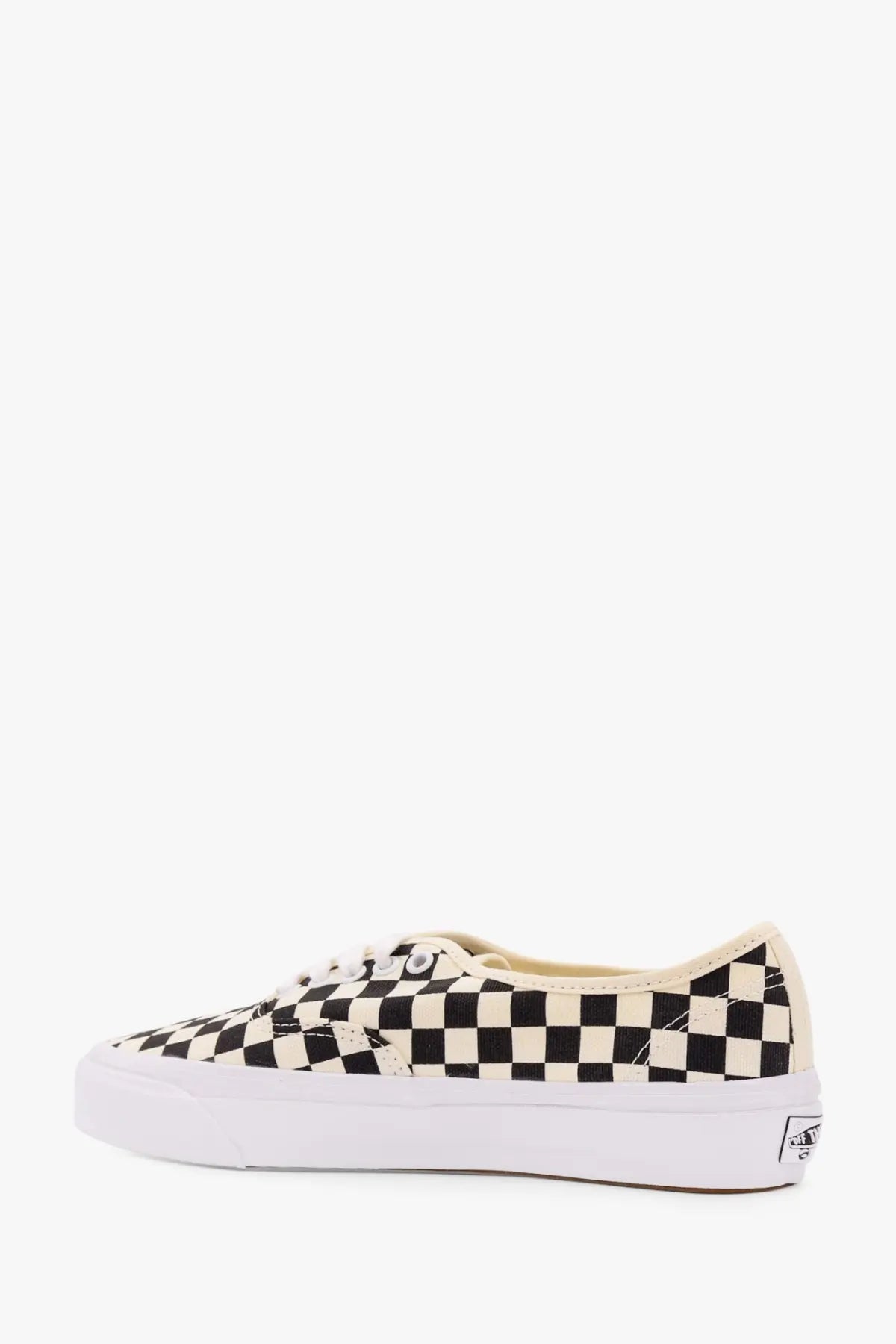 Vans men’s lx authentic reissue sneakers in black with black and white checkerboard canvas upper and rubber sole
