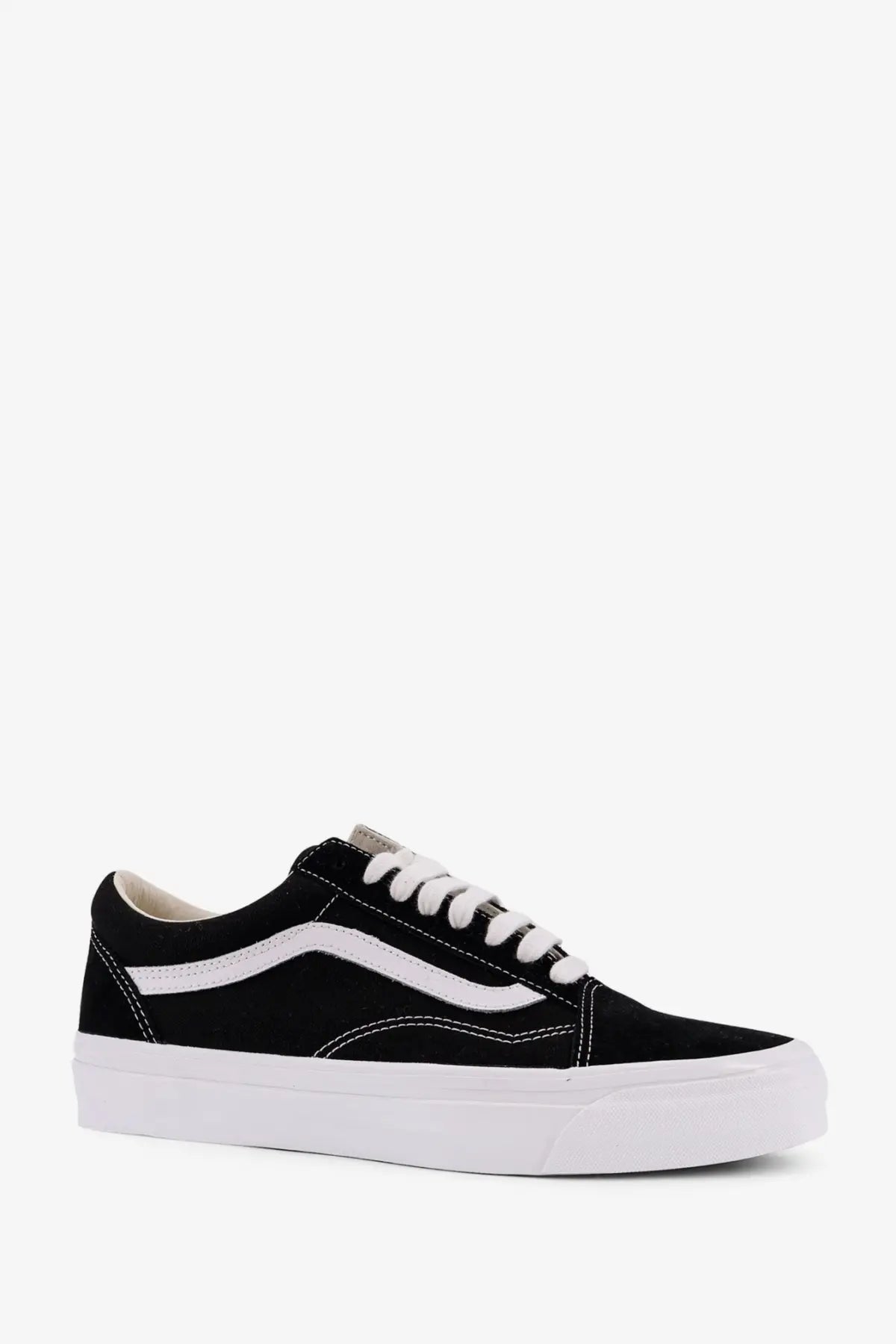 Black suede vans men’s lx old skool canvas sneaker with white laces side stripe and thick white rubber sole