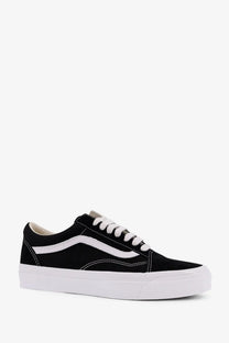 Black suede vans men’s lx old skool canvas sneaker with white laces side stripe and thick white rubber sole