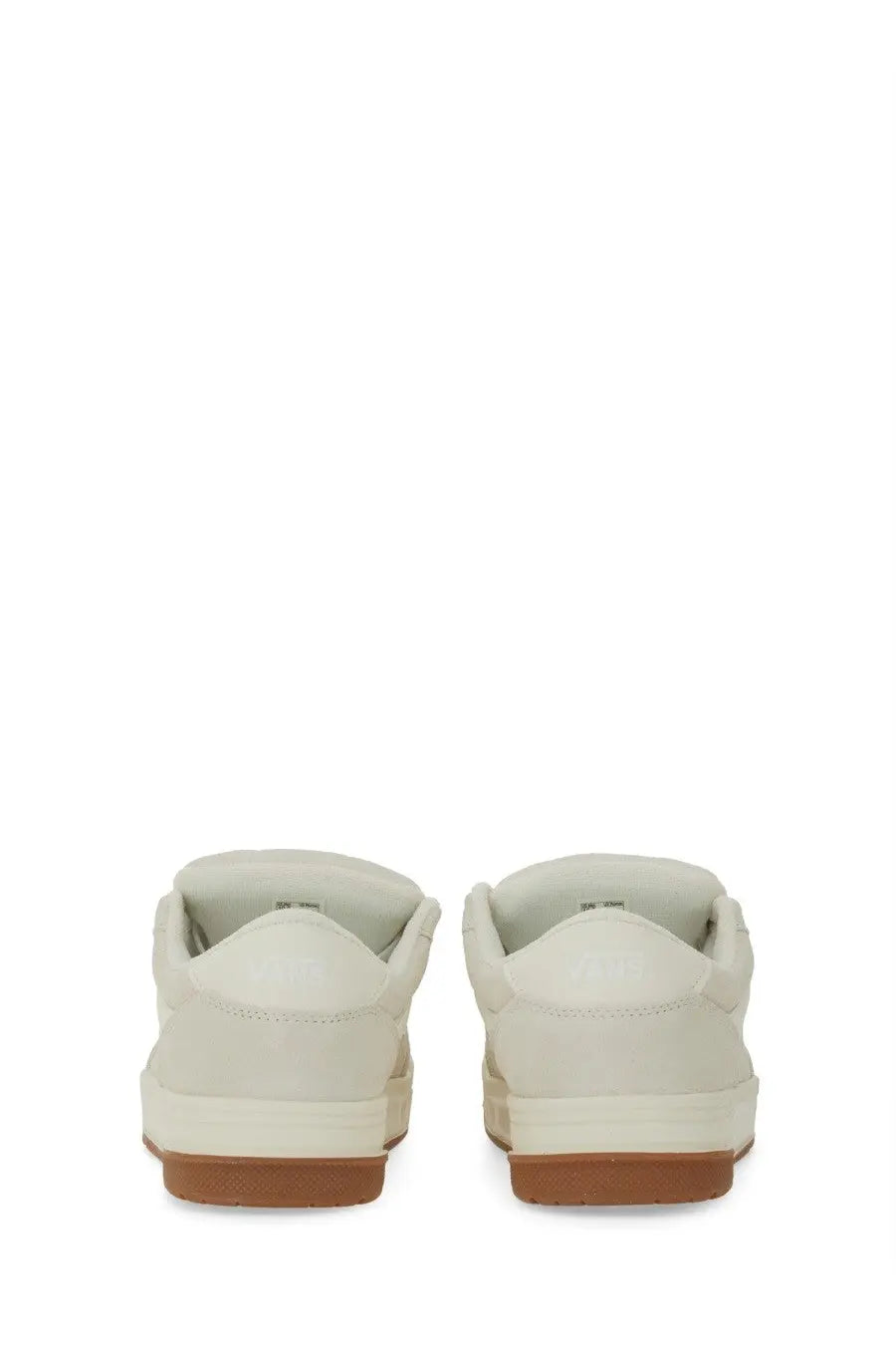 Vans men’s sneaker hylane white cream-colored leather sneakers with tan rubber sole and minimalist design