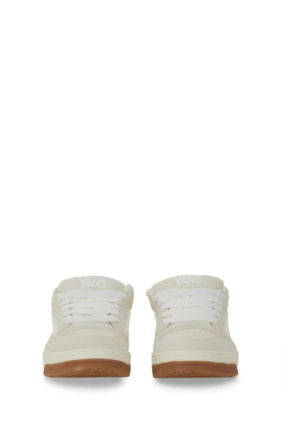 Vans men’s sneaker hylane white cream-colored skate shoes with white laces and tan rubber sole