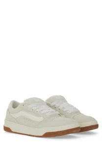 Vans men’s sneaker Hylane white cream-colored suede upper with white laces and tan rubber sole