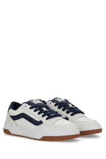 White vans men’s sneaker hylane with navy blue accents and gum-colored rubber sole for casual wear