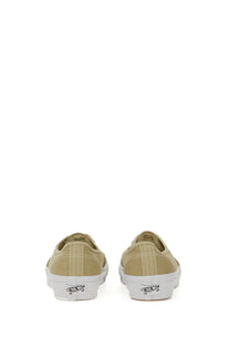Vans men’s sneaker lx authentic beige canvas sneakers with white rubber soles and black logo branding