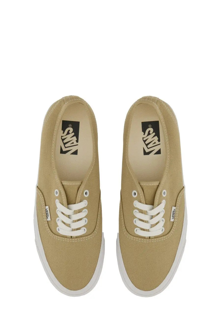 Vans men’s sneaker lx authentic beige tan canvas sneakers with white laces and classic vulcanized rubber sole