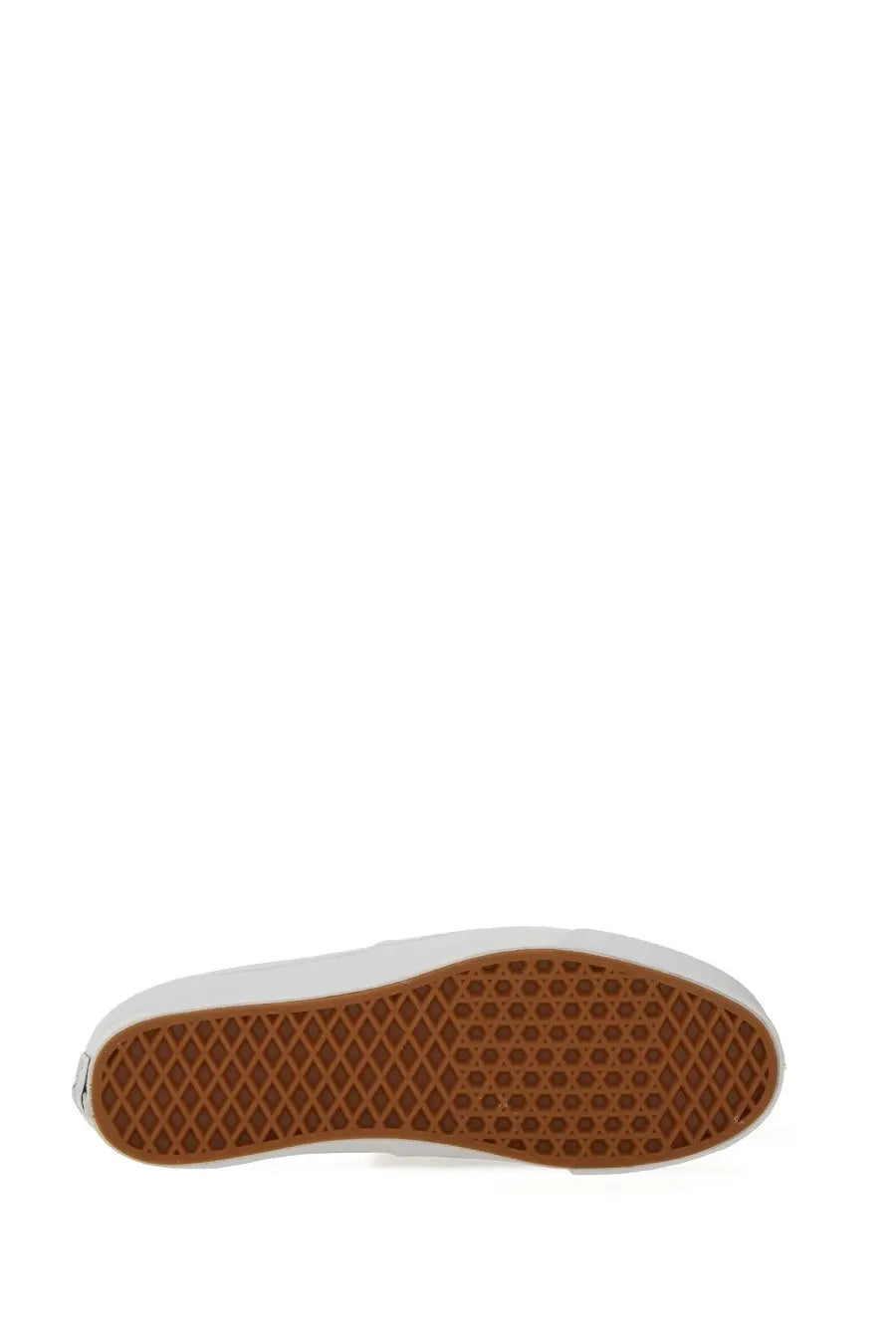 Vans men’s sneaker LX Authentic beige slip-on shoe with white canvas upper and brown rubber sole with diamond tread pattern