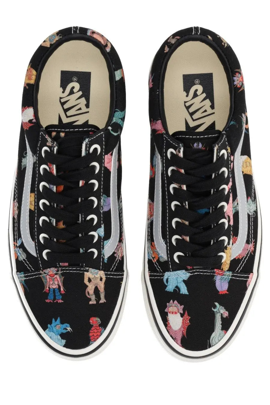 Vans men’s sneaker otw old skool vans undercover black featuring black canvas with colorful cartoon creature pattern