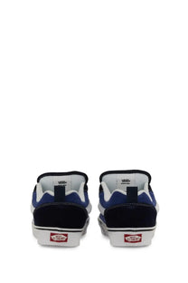 Navy blue and white Vans unisex knu skool slip-on sneakers with textured suede upper and rubber sole