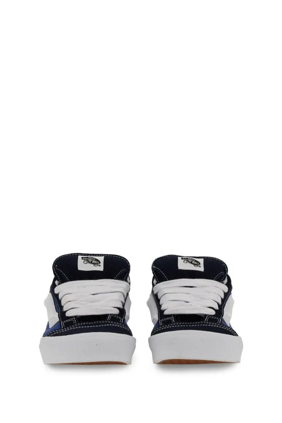 Navy blue and white Vans unisex knu skool sneaker with classic vulcanized rubber sole in off the wall skate style