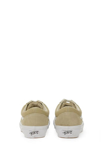 Beige canvas vans unisex old skool xl sneakers with white rubber soles and side stripes
