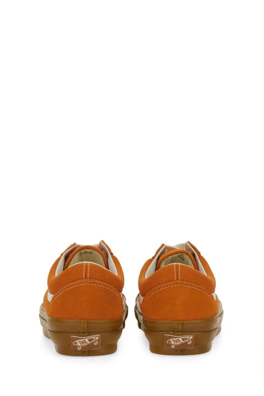 Vans unisex old skool xl sneaker in orange suede with white side stripe and gum rubber sole
