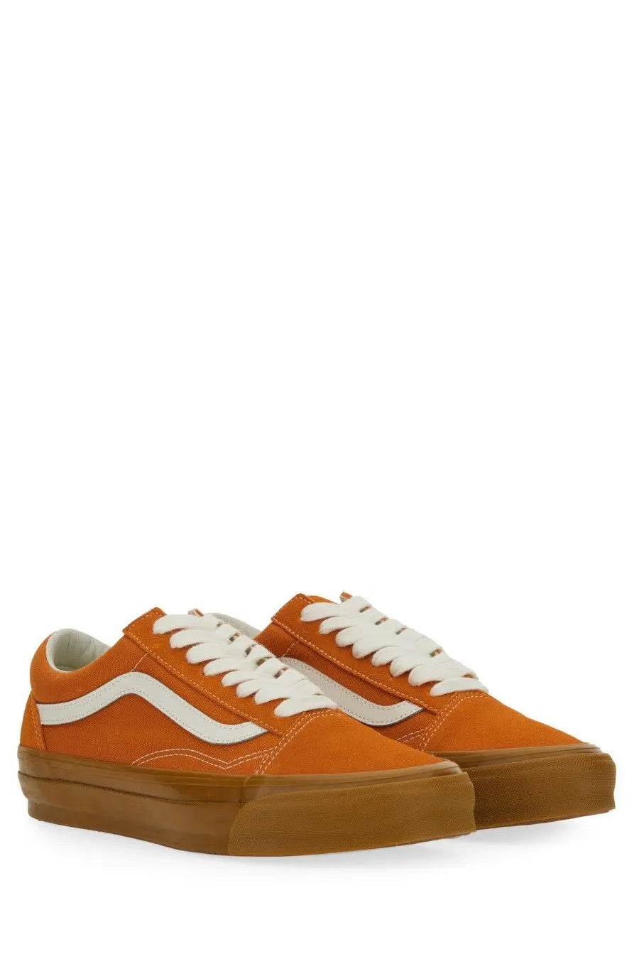 Vans unisex old skool xl sneaker in orange suede with white laces and a gum rubber sole