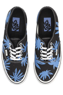 Vans unisex sneaker autentic premium blue with black canvas, vibrant blue palm leaf pattern, and white laces