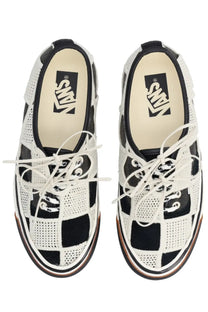 Vans unisex sneaker authentic black with black and white checkered mesh slip-on design and white laces