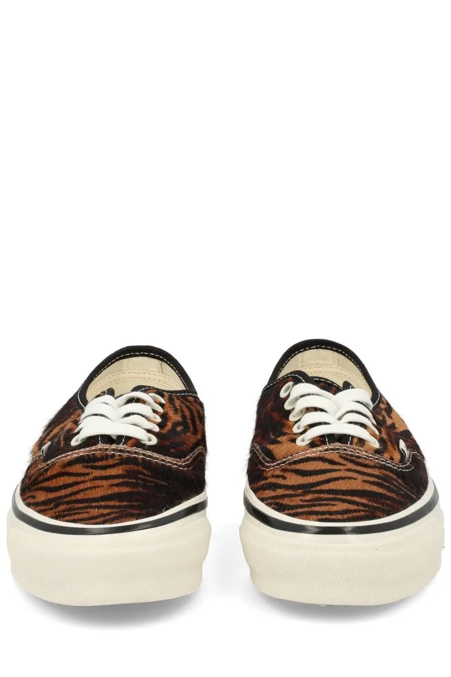 Vans unisex sneaker authentic pattern with brown and black tiger stripes white laces and cream rubber sole