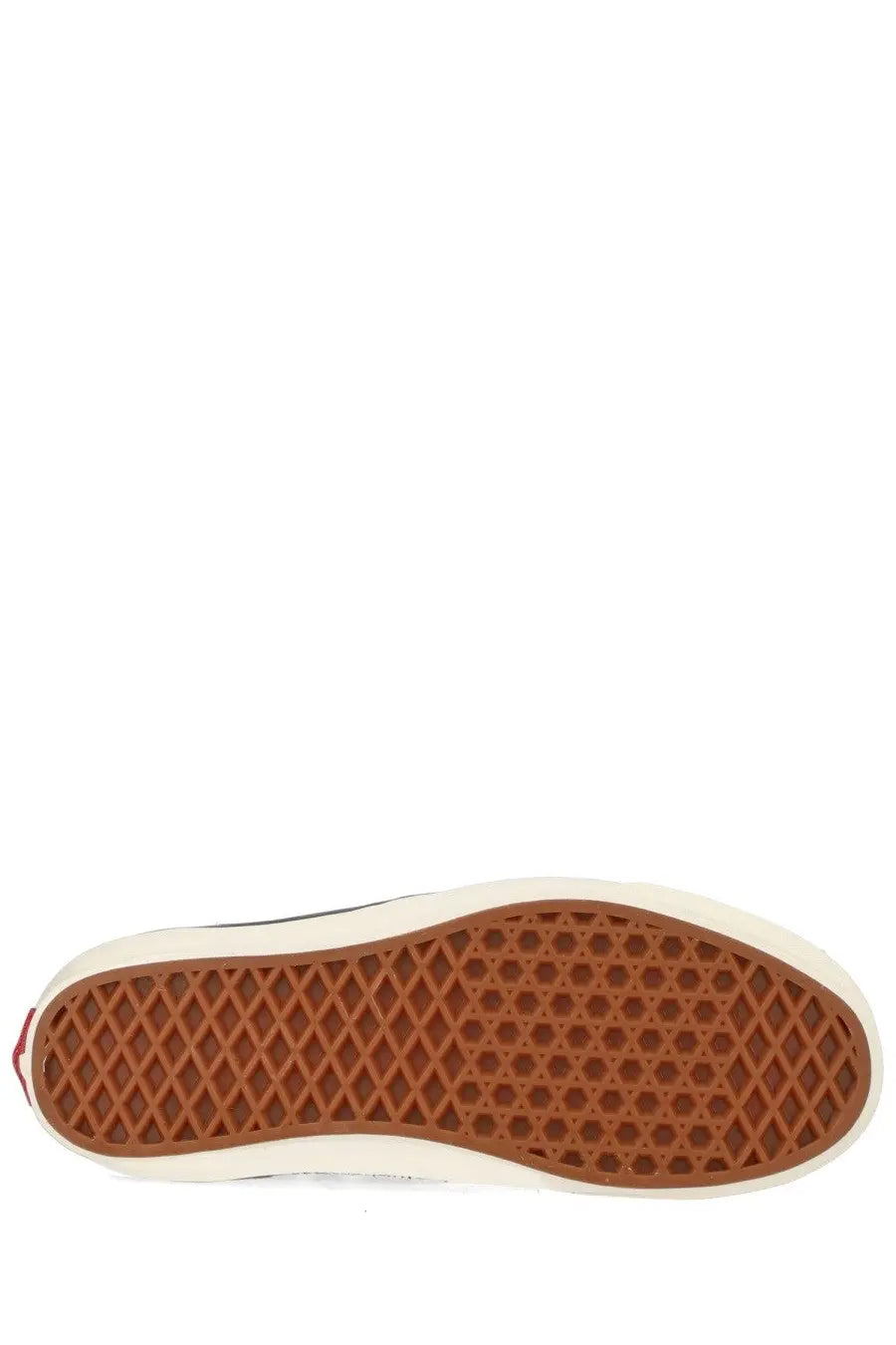 Brown rubber sole with diamond-patterned tread and white sidewall on vans unisex sneaker authentic pattern
