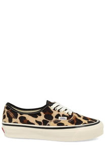 Vans unisex sneaker authentic leopard print skate shoe with white laces and cream-colored rubber sole