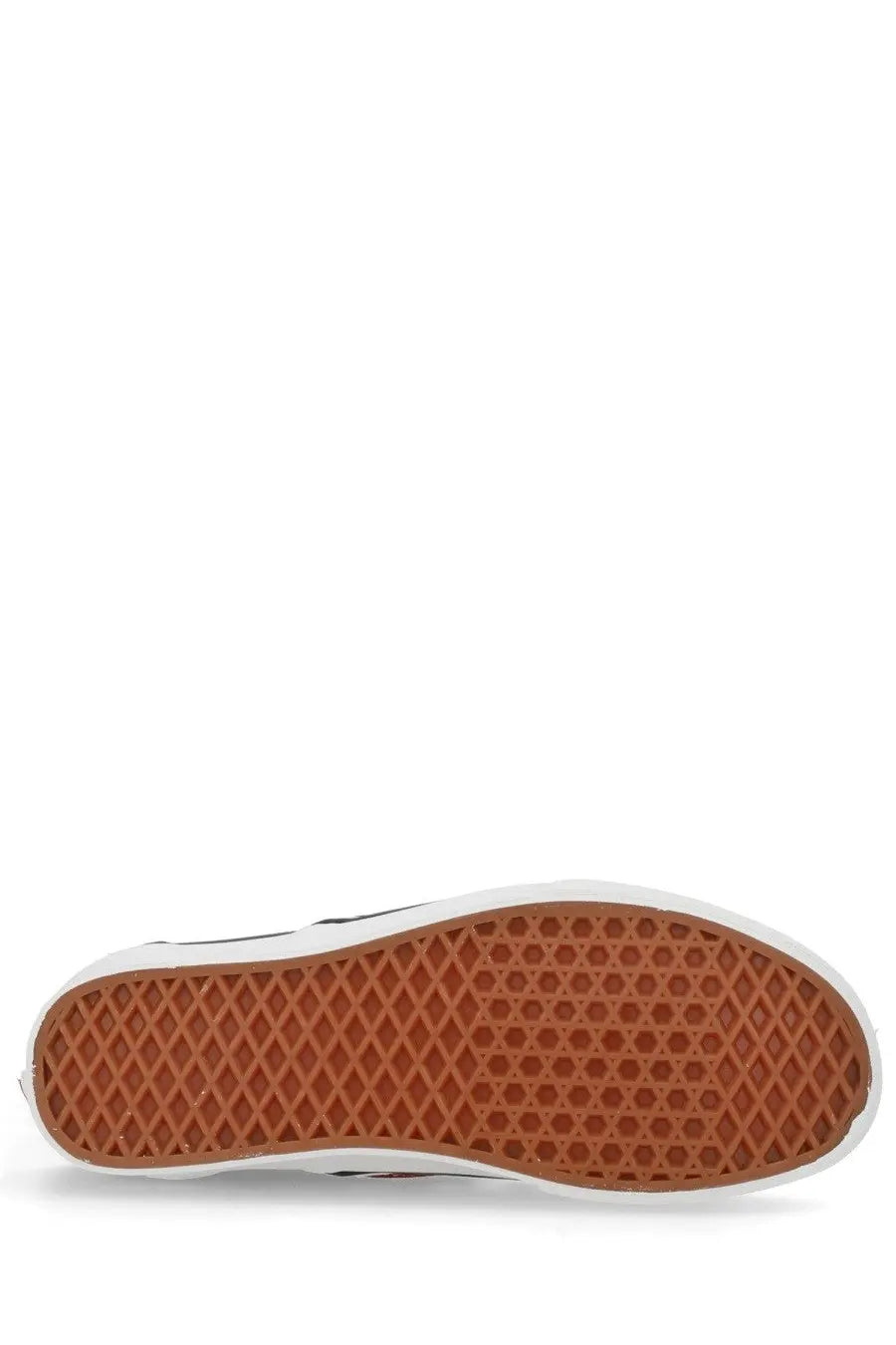 Brown rubber sole with diamond-patterned tread of vans unisex sneaker slip on checkerboard red