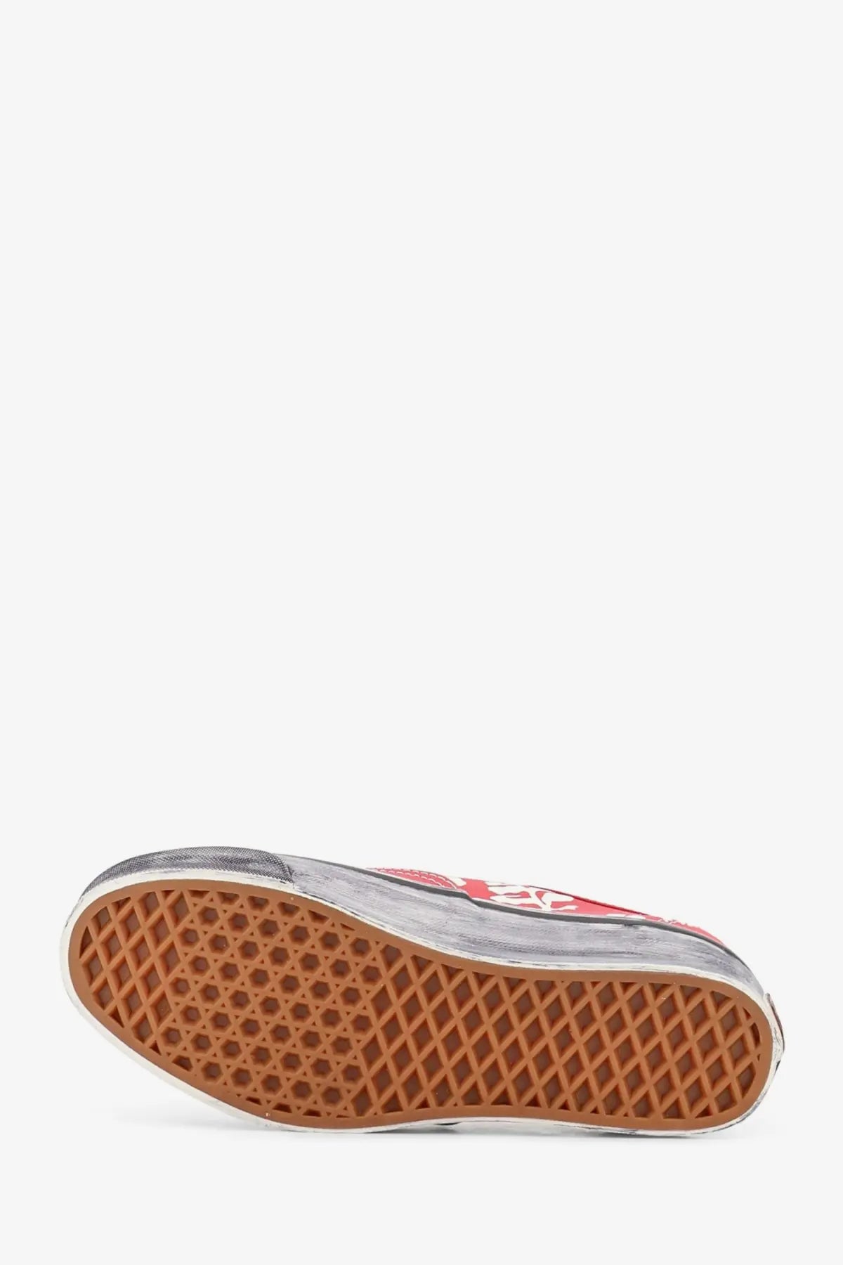 Red and gray vans women’s lx authentic canvas sneakers with classic rubber sole and old skool style