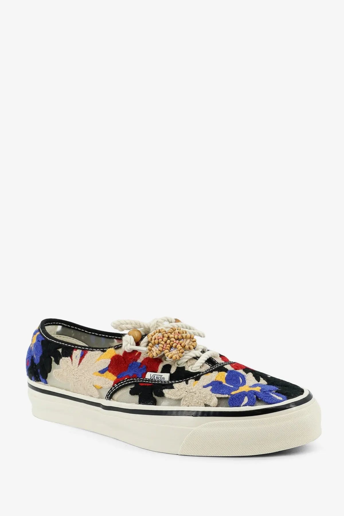 Vans women’s Lx authentic sneakers with vibrant embroidered floral pattern and decorative beaded lace tie multicolor
