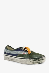 Vans women’s lx authentic suede sneakers in olive green and navy blue with speckled distressed canvas and orange laces