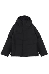 Veilance men’s sorin black hooded puffer jacket with sleek minimalist design and subtle stitching details