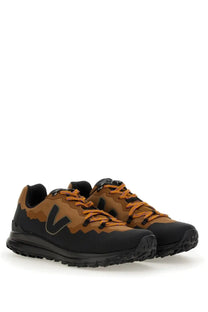 Veja men’s Fitz Roy Trek Shell sneaker black with brown and black rugged hiking design and orange laces