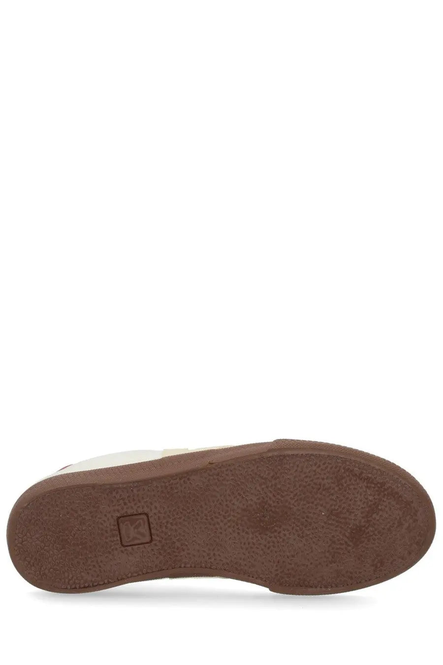 Back view of veja men’s panenka sneaker with brown rubber sole and small square logo on the heel area