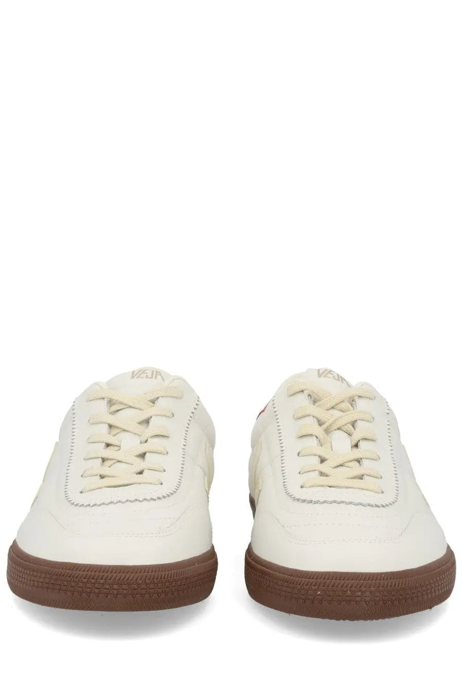 Veja men’s panenka sneaker cream-colored leather with brown rubber soles and matching laces multicolor design