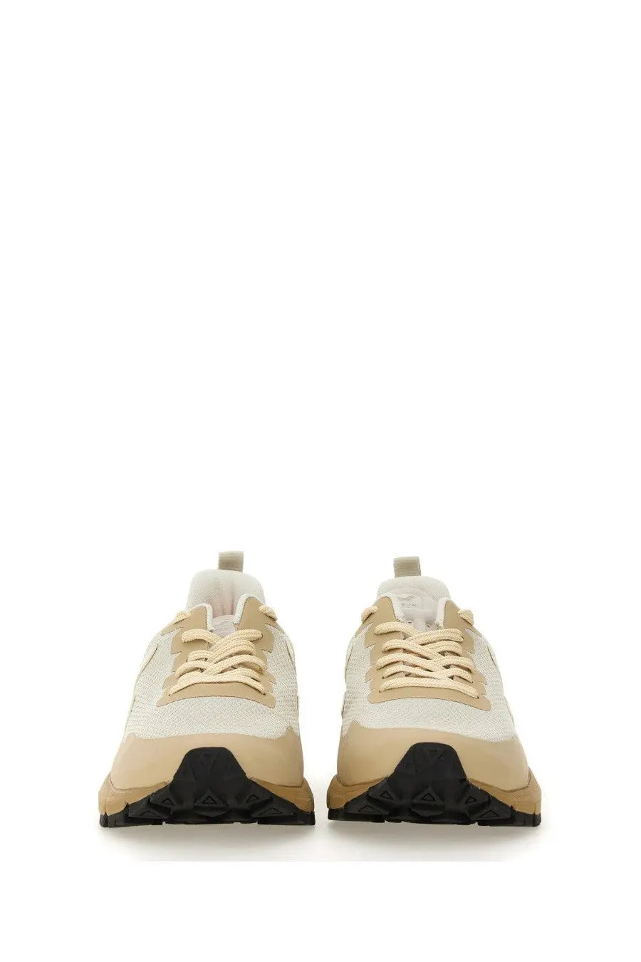Veja men’s sneaker dekkan beige athletic shoes with beige and black mesh upper, chunky midsole, and rubber outsole