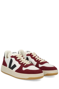 Veja men’s sneaker multicolor in maroon and white suede with black logo and perforated toe box detailing